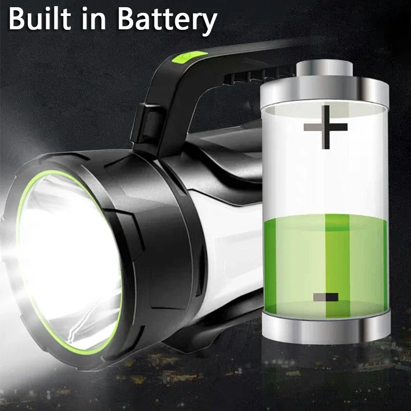 Powerful USB Rechargeable Flashlight Work Light High Power Searchlight Waterproof Camping Lantern Torch with Built-in Battery