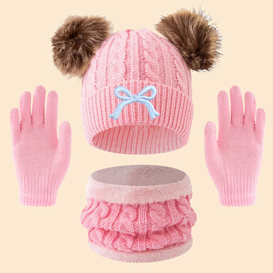 Вязаные шапки, шарфы и перчатки для детей, 3 шт., подходят для детей от 3 до 12 лет, чтобы согреться на открытом воздухе.