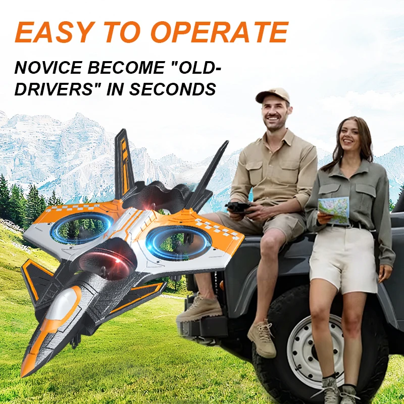 EPP Foam RC Plane for Beginners, 2.4GHz Remote Control Fighter Jet with 6-Axis Gyro, 360° Flip Stunt, LED Light, One Key Takeoff Landing, Crash Resistant Outdoor RC Glider