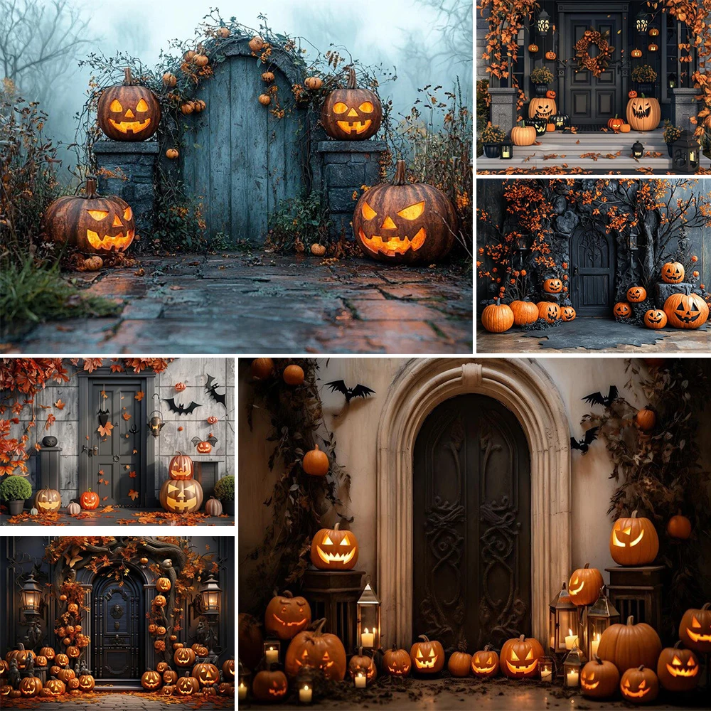 Halloween Photography Background Horror Pumpkin Maple Leaf Bat Holiday Decoration Kids Party Photo Backdrop Studio Prop Supplies