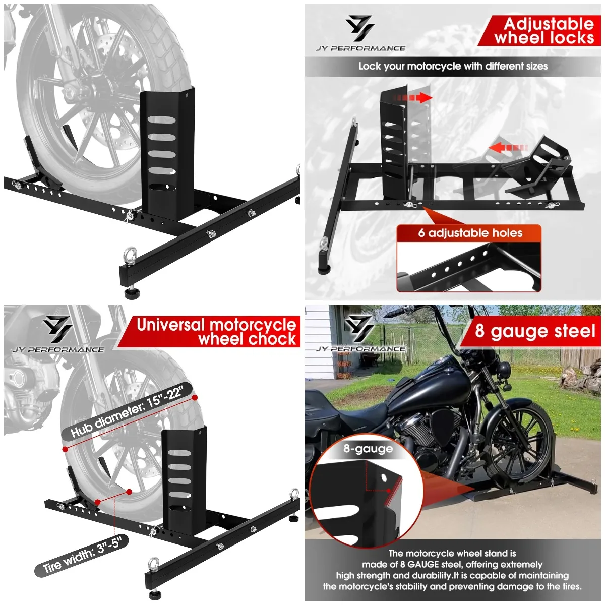 

Universal Motorcycle Wheel Chock, 1800 lb Capacity, Adjustable Stand for 15'-22' Wheels