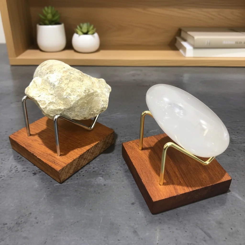 Base de boule de cristal en bois, pierres d'agate artisanales, présentoir sphère, bras en métal, accessoires de photographie, Minéraux, reliques, roches, Support