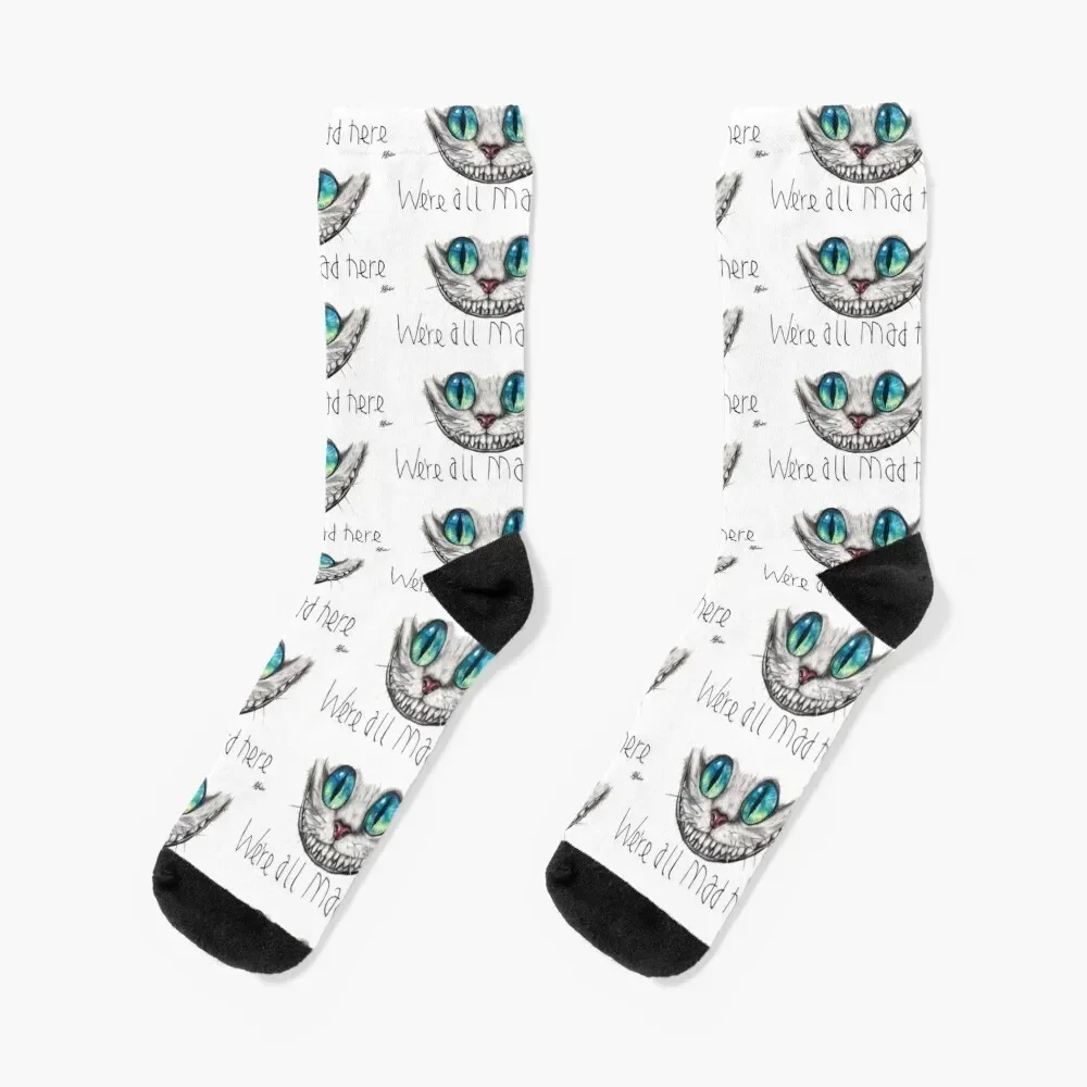 We're all mad here Socks summer cartoon happy custom sports Woman Socks Men's