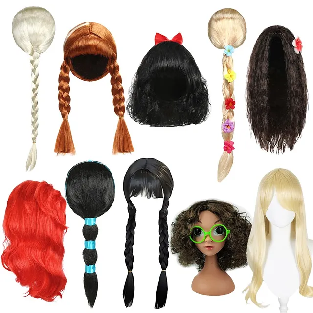 Dziewczyny środa peruka dzieci księżniczka akcesoria Cosplay dzieci roszpunka Elsa Anna Jasmine syrenka Moana Mirabel imprezowe nakrycia głowy