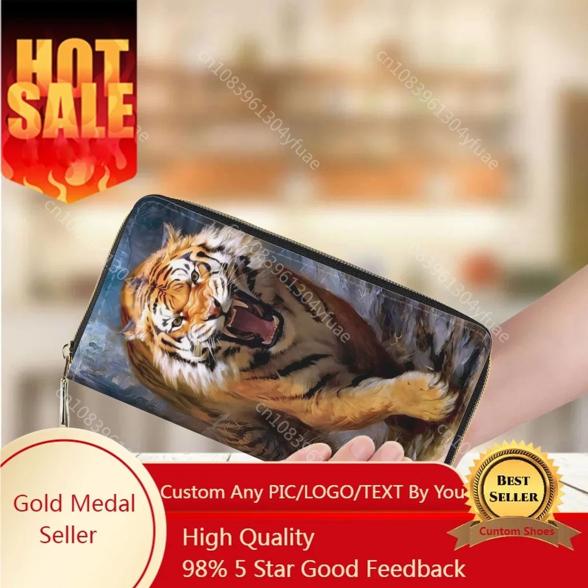 

Animal Tiger 3D Print Women's Leather Wallet Daily Leisure Travel Shopping Long Money Bag Luxury Business Bank Card Holder Purse