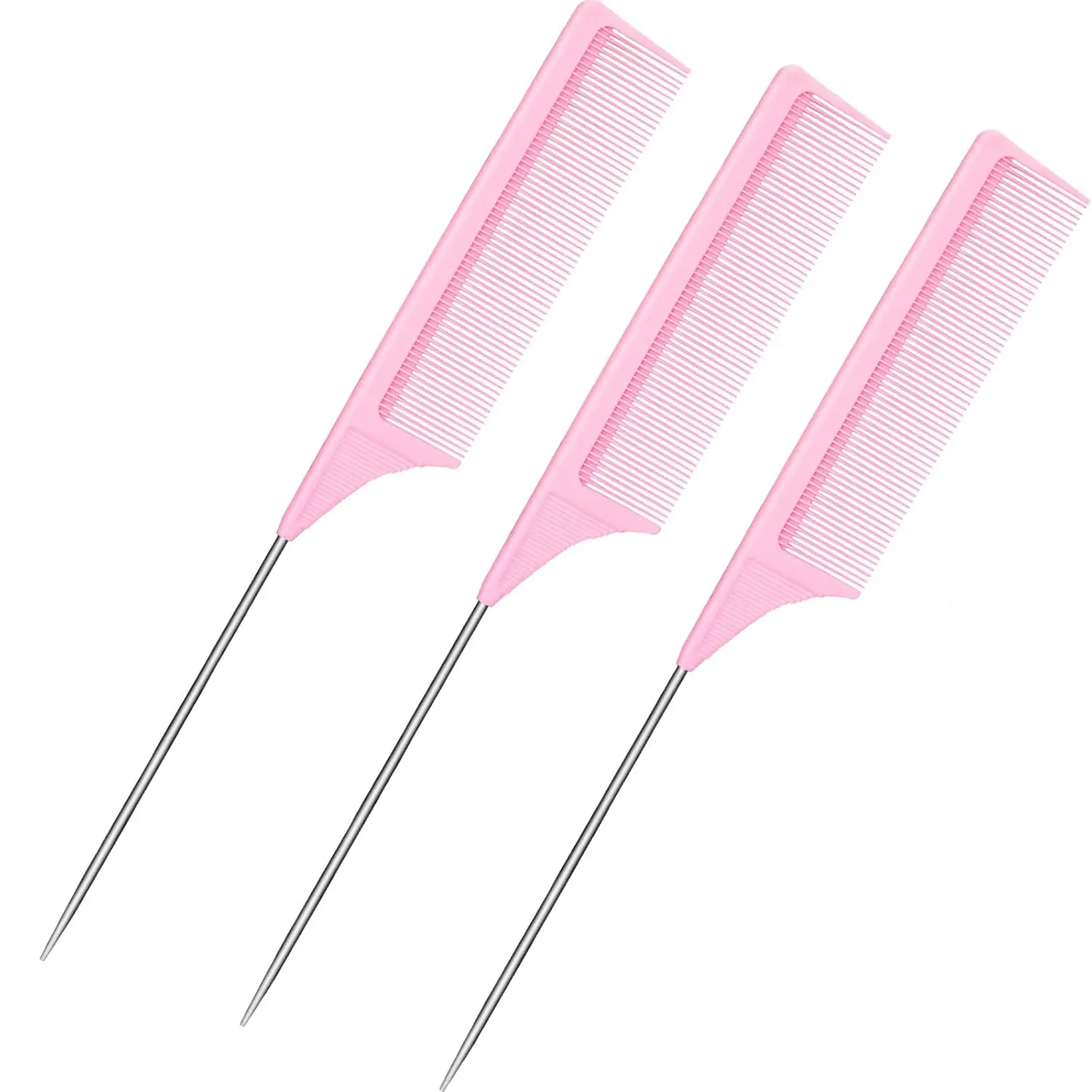 

3-Pack 9-Inch Heat-Resistant Carbon Fiber Teasing Comb with Metal Pick for Women and Girls
