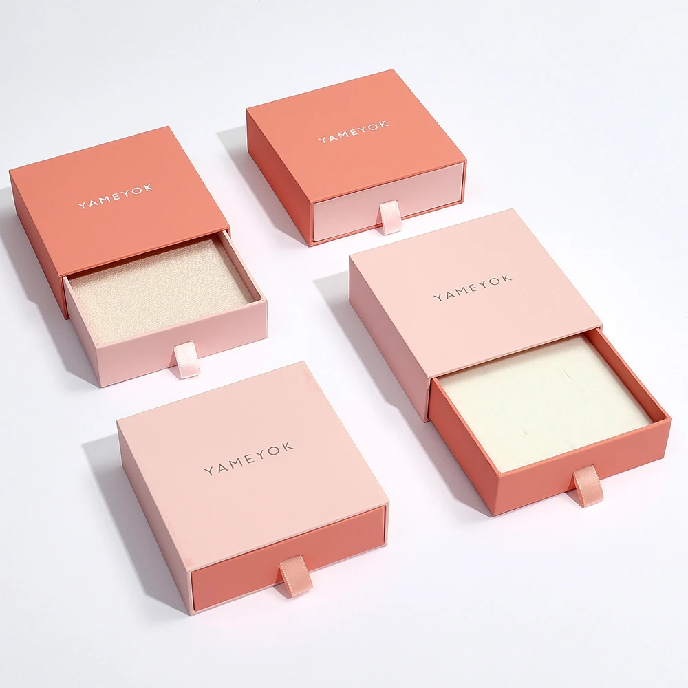 

500pcs/Lot Wholesale Custom Logo Printed Luxury Slide Drawer Paper Earring Necklace Rings Gift Packaging Rigid Boxes with Sponge
