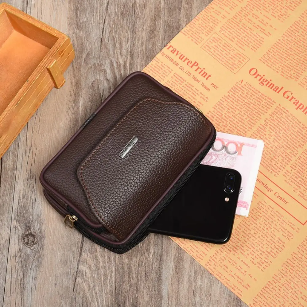 Retro Skórzana Mała Torba Talia Jednolity Kolor Pas Bum Pack Casual Fanny Biznesowa Torba Talia Mężczyźni Podróżny Pas Sportowy Bum Phone Pouch — zdjęcie 4