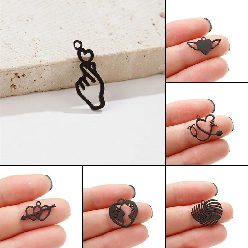 5pc New Creative Stainless Steel Hearts Pendant Heart Shaped Stethoscope Gesture DIY Jewelry Making Necklace Earring Accessories