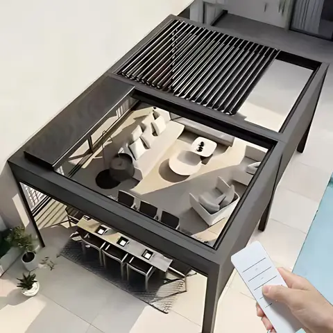 Pérgola de aluminio bioclimática moderna para exteriores, techo impermeable con persianas, jardín motorizado, terraza, sombrilla moderna, Gazebo Premium