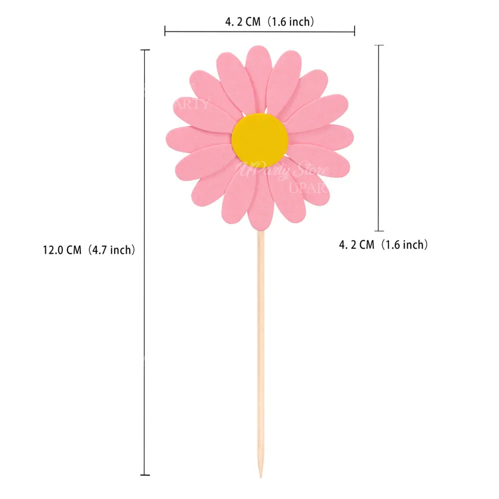 24 Stück Gänseblümchen-Cupcake-Topper, rosa, gelb, weiß, Gänseblümchen-Kuchenaufsätze für Babys in Bloom, Babyparty, Geburtstagskuchen-Dekoration, Gastgeschenk – Detail 3