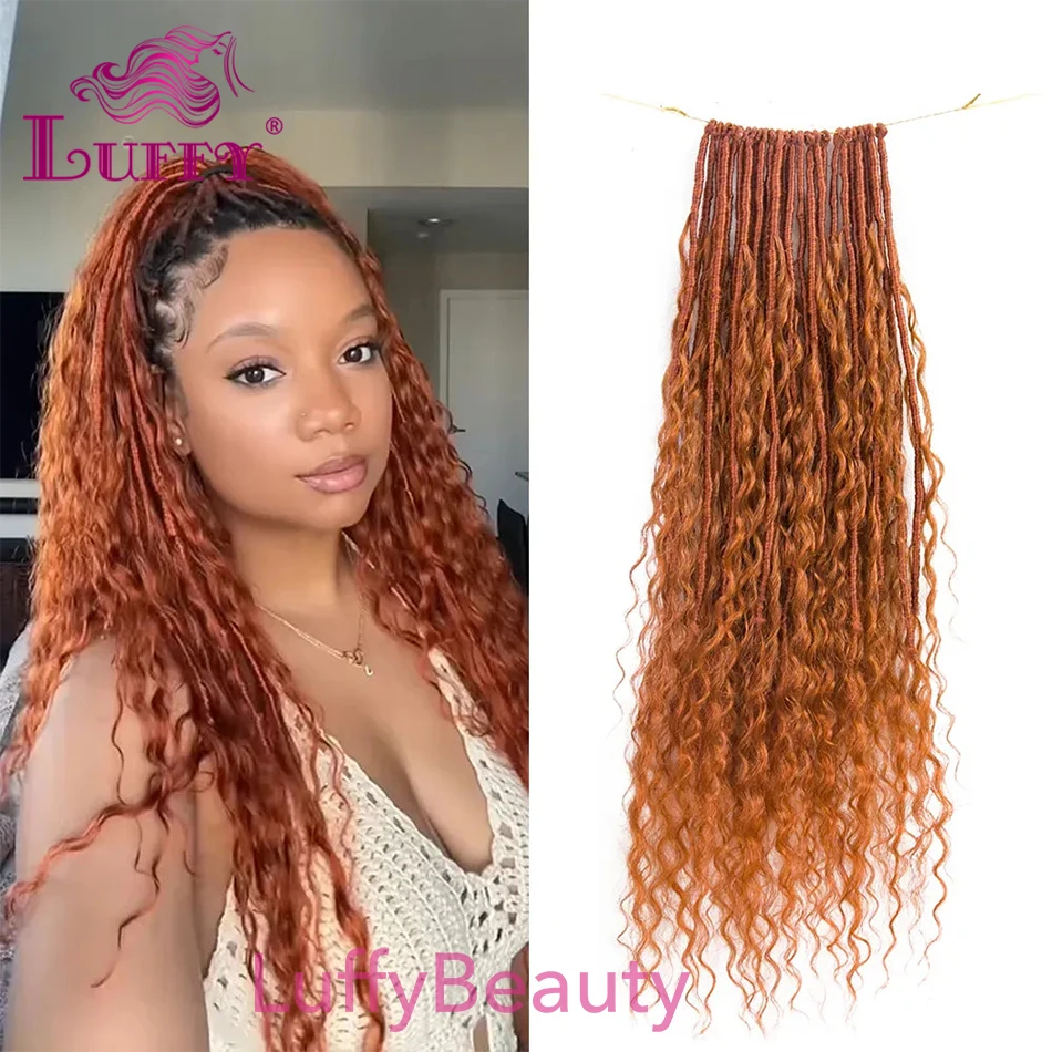 Pre Looped 350 Solid Ginger Crochet Boho Locs With Human Hair Curls Knotless Hair Faux Deadlocks Deep Wave Hair Extensions