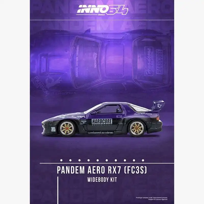 

PreSale INNO 1:64 MAZDA RX7 FC3S PANDEM ROCKET BUNNY Purple Diecast Diorama Car Model Collection Miniature Toys