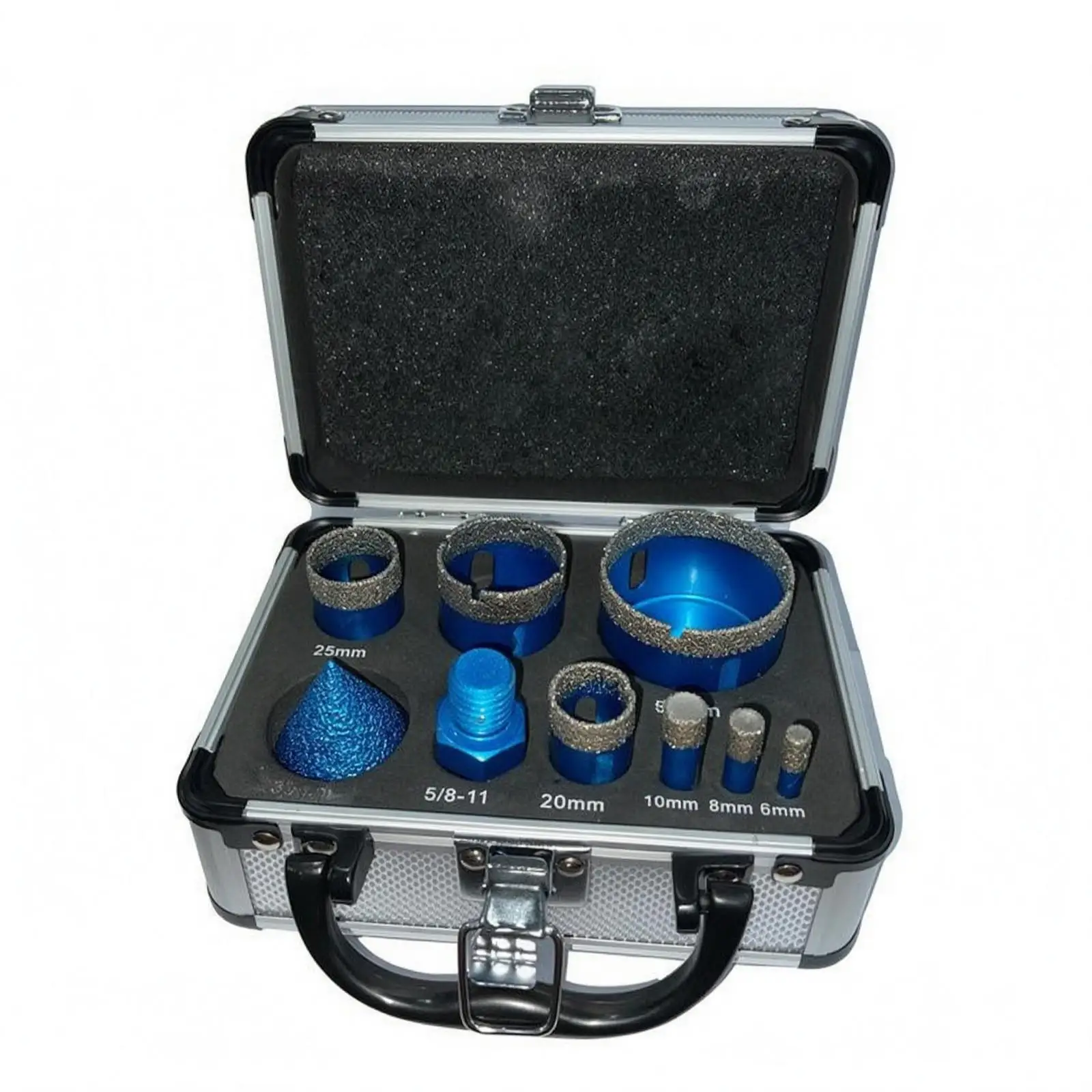 9 Pieces Diamond Tipped Tool Kit Metal Case Diamond Kit Foam Insert Tools