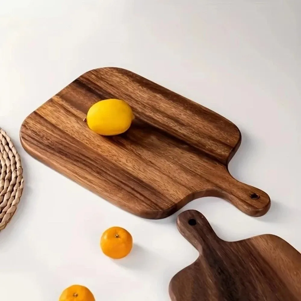 

New Food-Safe Cutting Board with Handle Durable Fruit Board Double-sided Wooden Bread Board For Fish Cheese Bread Desserts