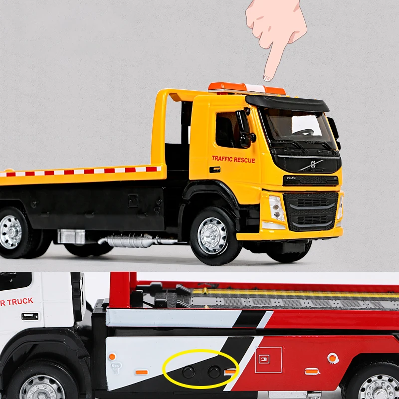 1:50 VAN Type Alloy Trailer Model Simulation Metal Car Transporter Wrecker Truck Pull Back Sound and Light Toy Truck
