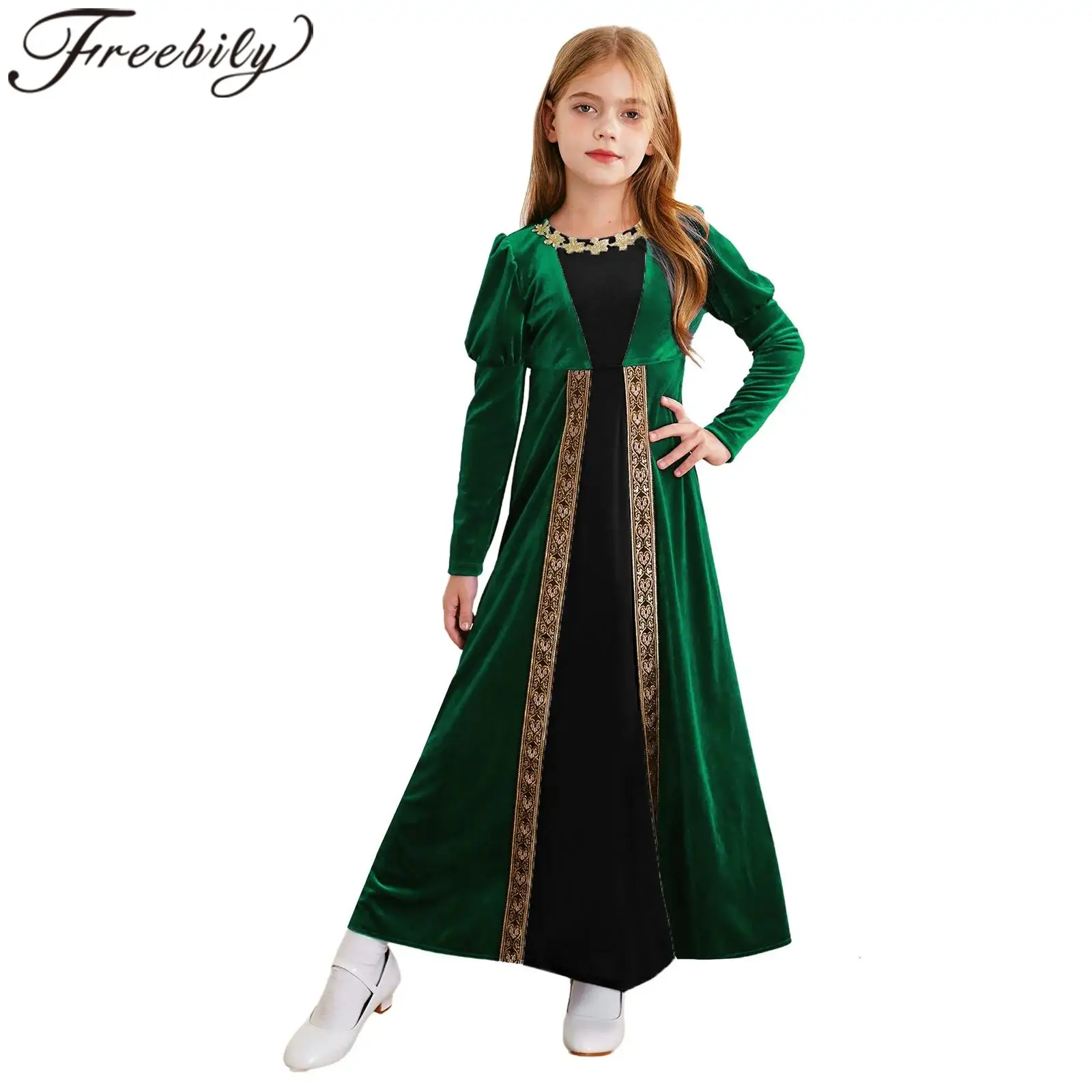 

Girls Velvet Medieval Renaissance Costume Princess Dress Long Sleeve Retro Role Play Ancient Roman Dress Christmas Costumes