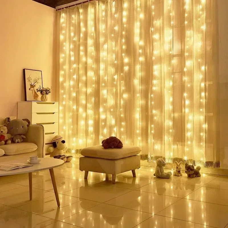 Christmas Curtain LED String Lights 6m/3m/2m/1m USB Plug 8 Modes Party Lights New Year Home Wedding Holiday Decor Aesthetic
