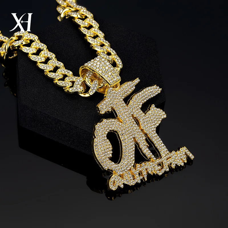 

Gold or Silver Plated OTF Pendant Necklace Iced Out Men's Hip Hop Necklace with Sparking CZ Zircon Stylish Jewelry Accessory