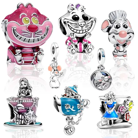 Cuentas con dijes de rata de gato de Cheshire de Alicia en el país de las Maravillas, compatibles con pulsera de plata de serpiente Original, collar, cuentas para regalo de joyería Diy