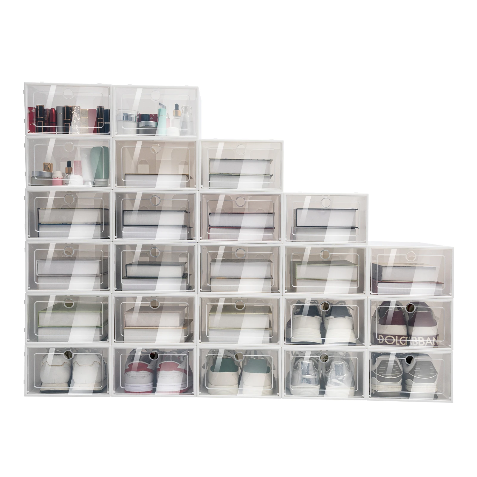 

24pcs 33 * 23 * 14 cm Plastic White Shoe Box Stackable Shoe Storage Organizer Cabinet Free Standing