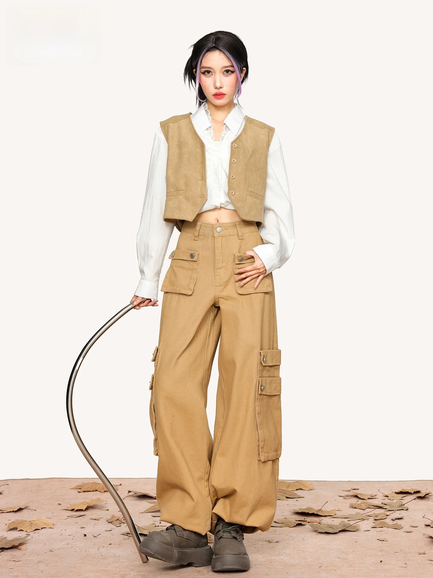 

Женские джинсы цвета хаки с широкими штанинами, свободного кроя, прямые брюки, летние, с эффектом стройности, повседневные, с высокой талией, в рабочем стиле