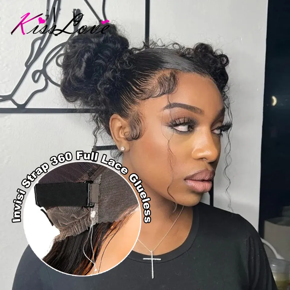 Water Wave 360 Invisi Strap Snug Fit  HD Transparent Lace Frontal Wigs Pre Plucked Glueless Wigs Human Hair Ready To Go KissLove