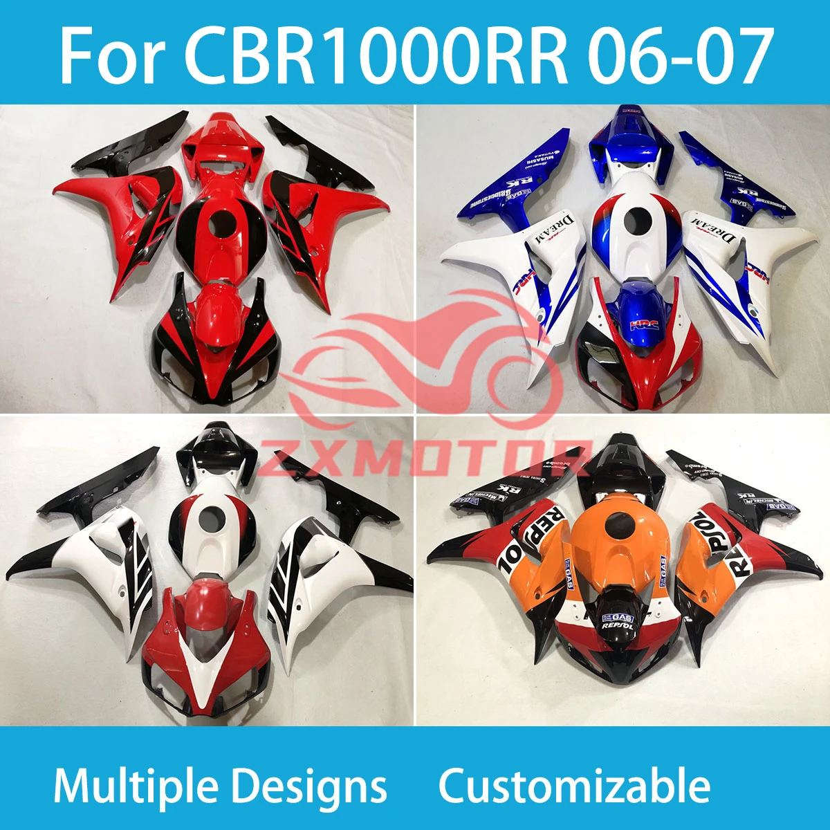 

Комплект обтекателей для литья под давлением CBR 1000RR 2006 2007, полный комплект пластиковых чехлов для кузова, обтекатели для Honda CBR 1000 RR 06 07, новый