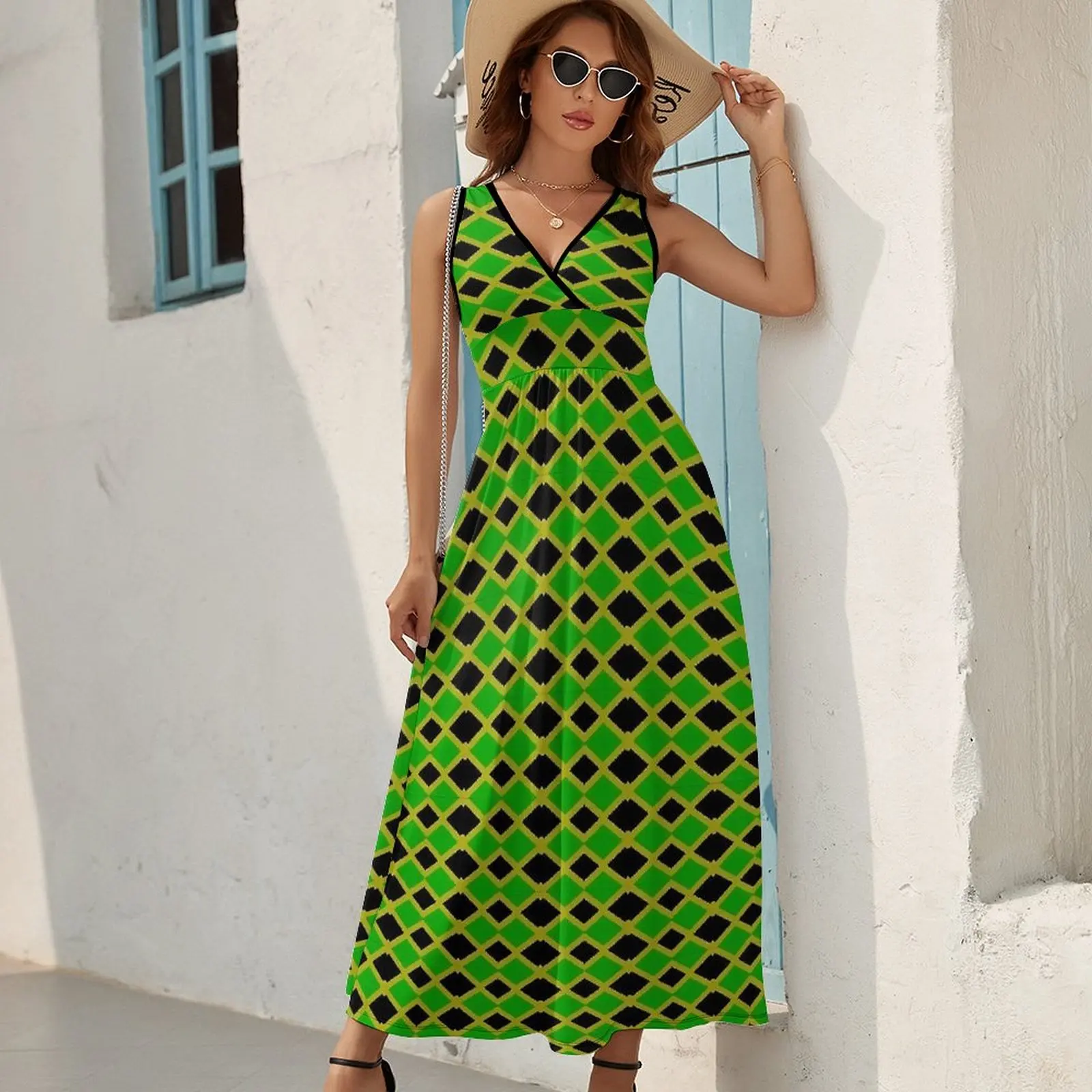 Jamaican Flag Dress JAMAICA NATIONAL DAY Elegant Maxi Dress V Neck Graphic Boho Beach Long Dresses Street Wear Oversize Vestidos