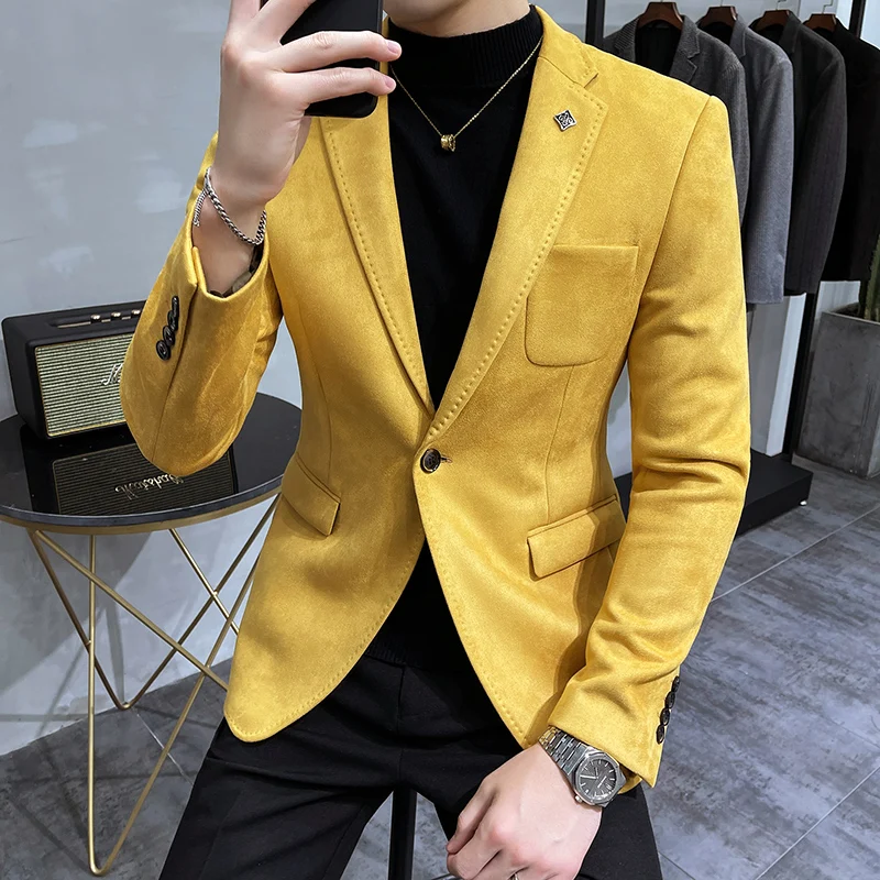 

2023 Hombre Suit Leather Jacket Men Terno Masculino Men Clothing Deerskin Leather Jacket Blazer Men Casual Slim Blazer 6 Color