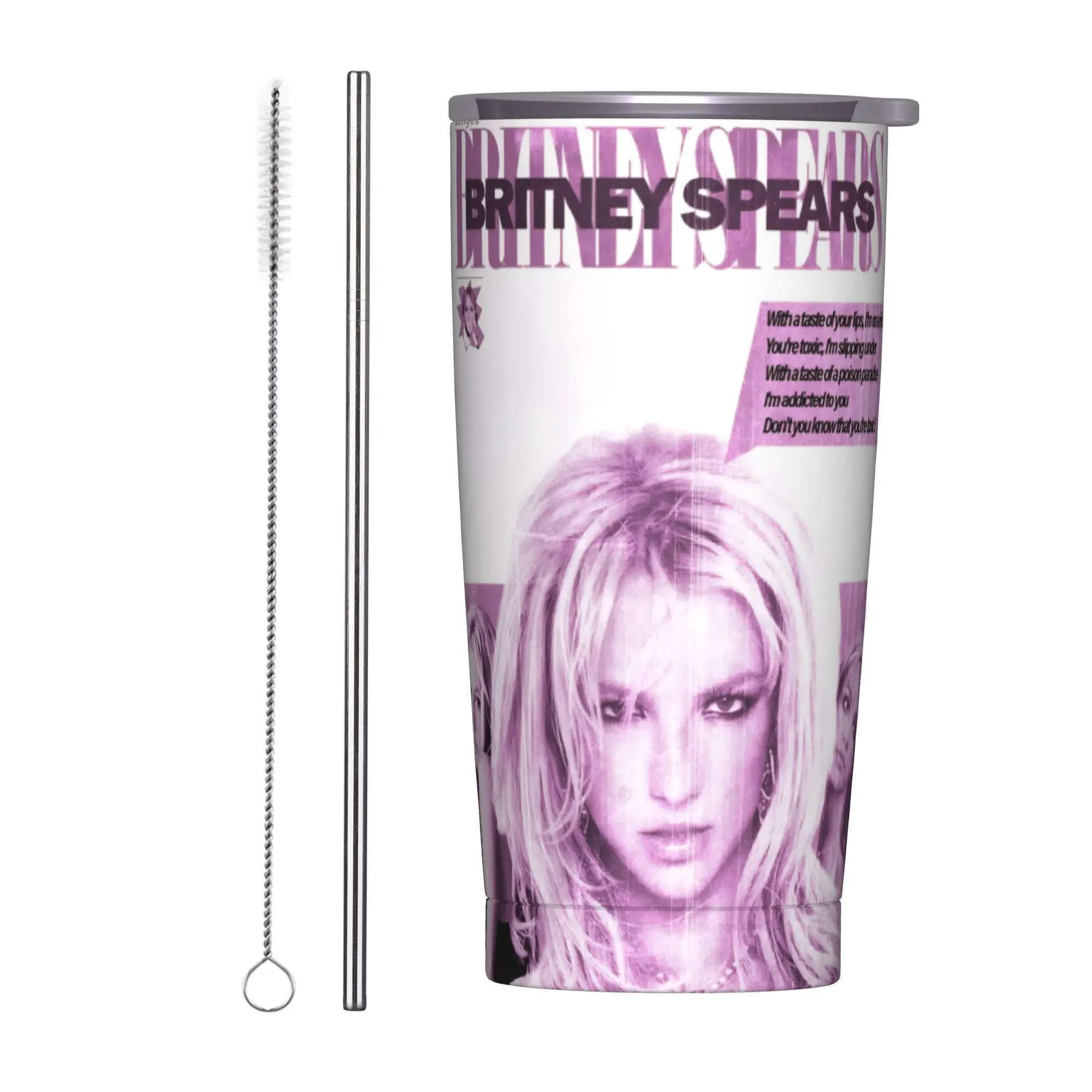 Singer Britney Spears Tumbler Vacuum Insulated  Thermal Cup with Lid Straw Double Wall Mug Spill Proof 20oz