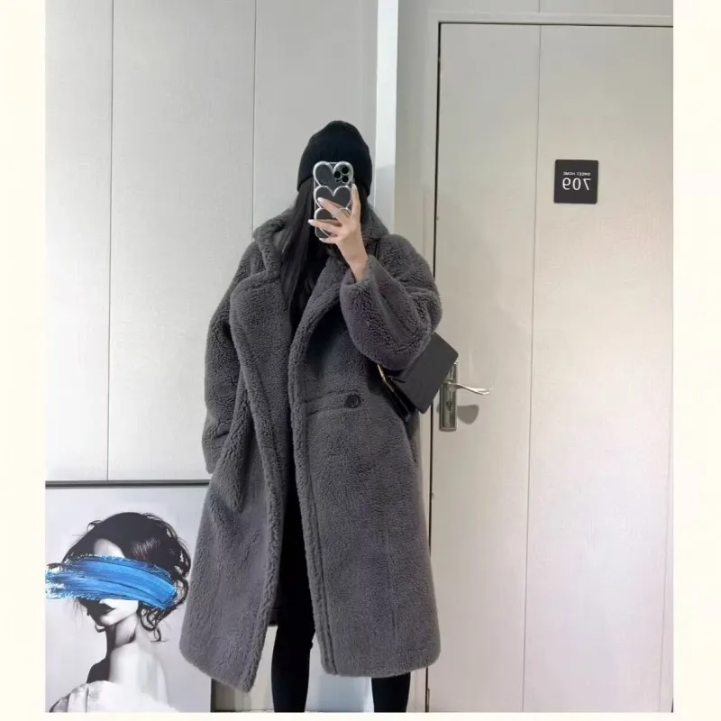 Winter Long Oversized Warm Thick Blue White Fluffy Faux Fur Coat Women with Hood 2024 Loose Casual Korean Style Fashion