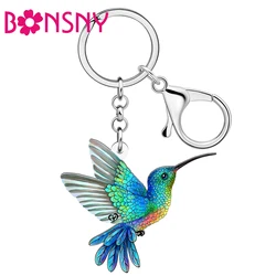 BONSNY Acrylic Blue Flying Hummingbird Keychains Key Ring Novelty Spring Summer Bird Jewelry Key Chain For Women Girls Gifts