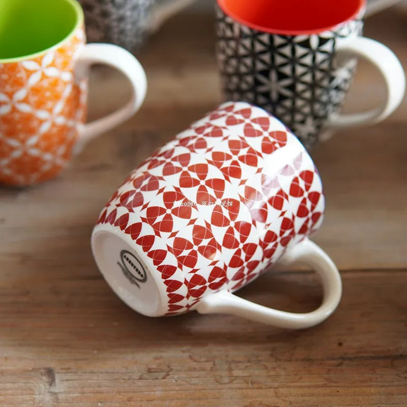 Classic Bohemian Ceramic Mug, Large Capacity Breakfast Milk Cups, High-value Coffee Mugs, Striped Couple Water Cup,Birthday Gift