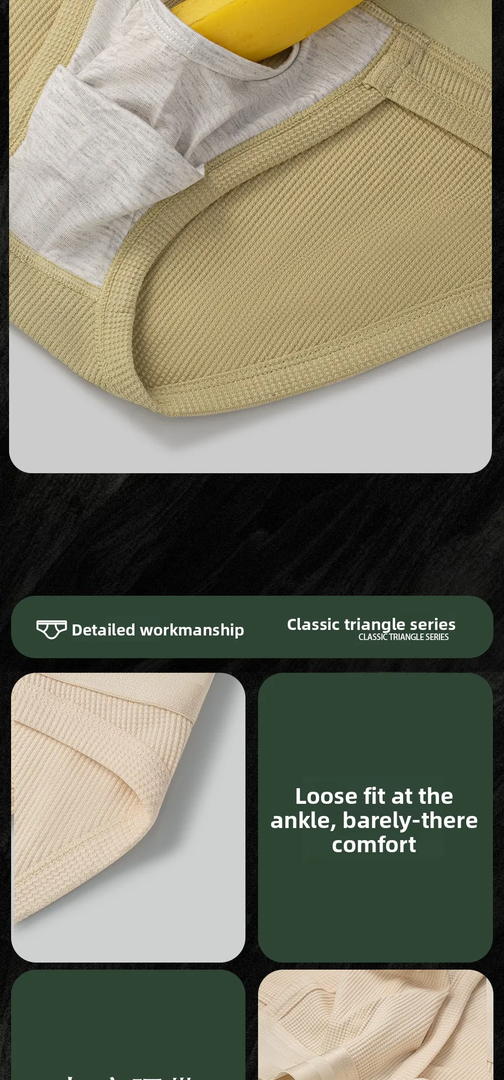 3pcs Sexy Men Waffle Cotton Briefs with Raised Bag Support Pouch With Hole U Spacious Separate Crotch Breathable Anti-sweat