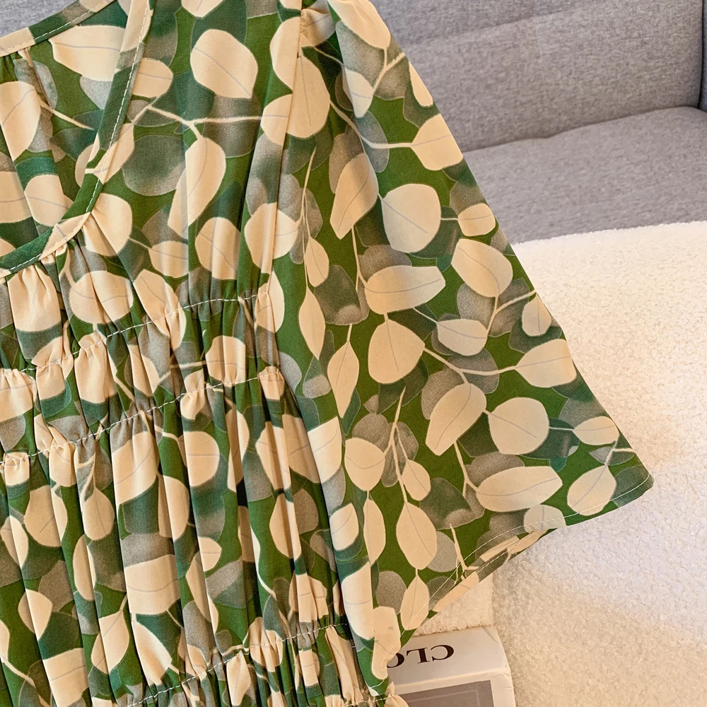 فستان نسائي مقاس كبير من NYFS لصيف 2025 فستان فضفاض مم مطبوع بخصر عالٍ وأكمام منتفخة فساتين طويلة رداء Elbise على الطراز الكوري