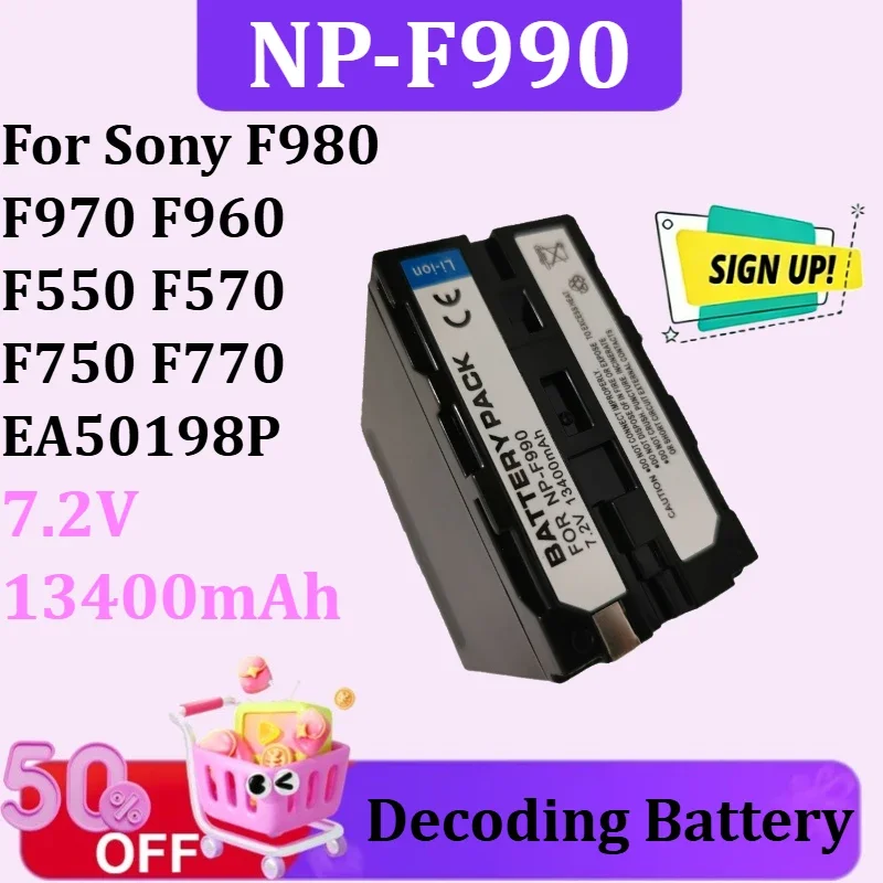 SWZY New Upgrade NP-F990 7.2V 13400mAh Decoding Battery with USB Type-C for Sony F980 F970 F960 F550 F570 F750 F770 EA50198P Z7C