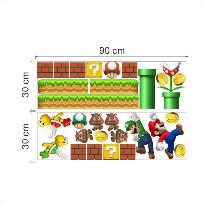 2pcs Super Mario Bros Wall Stickers Removable Cute Stickers Anime Figures Toy for Bedroom Living Room Kindergarten Children Gift