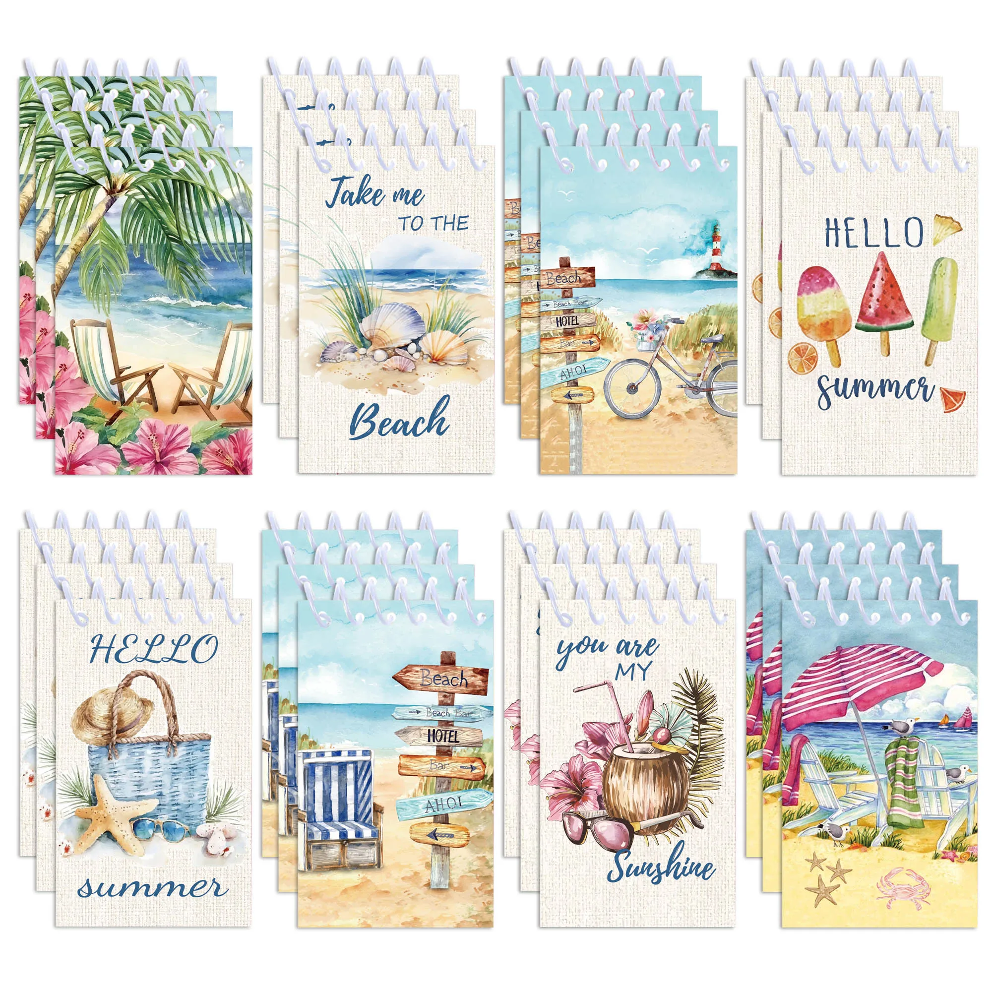 

8/16/24pcs Summer Beach Vertical Spiral Pocket Notebooks,Coil Booklet Notepads For Kids Gift Office Stationery School Diaries