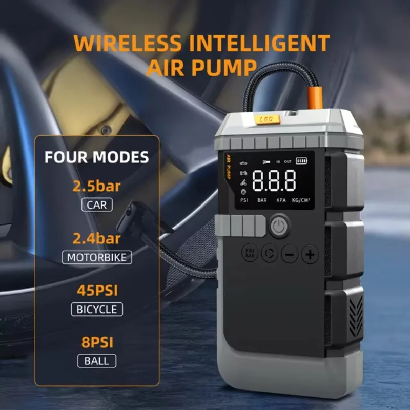 12V Portable Car Jump Start Air Pump Multifunction 10000mAh Jump Starter 15V/22mm Air Compressor 150PSI MAX Emergency Tool Kit