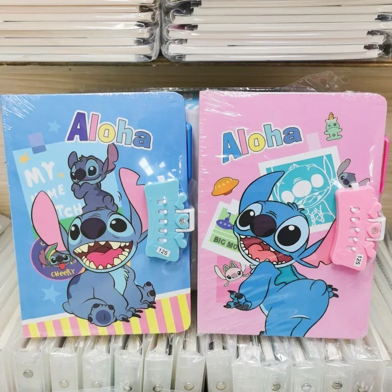 Disney Anime Stitch Password Notebook with Pen Kawaii Lilo Stitch Portable Notepad Mini Notebook Set Cartoon Children Stationery