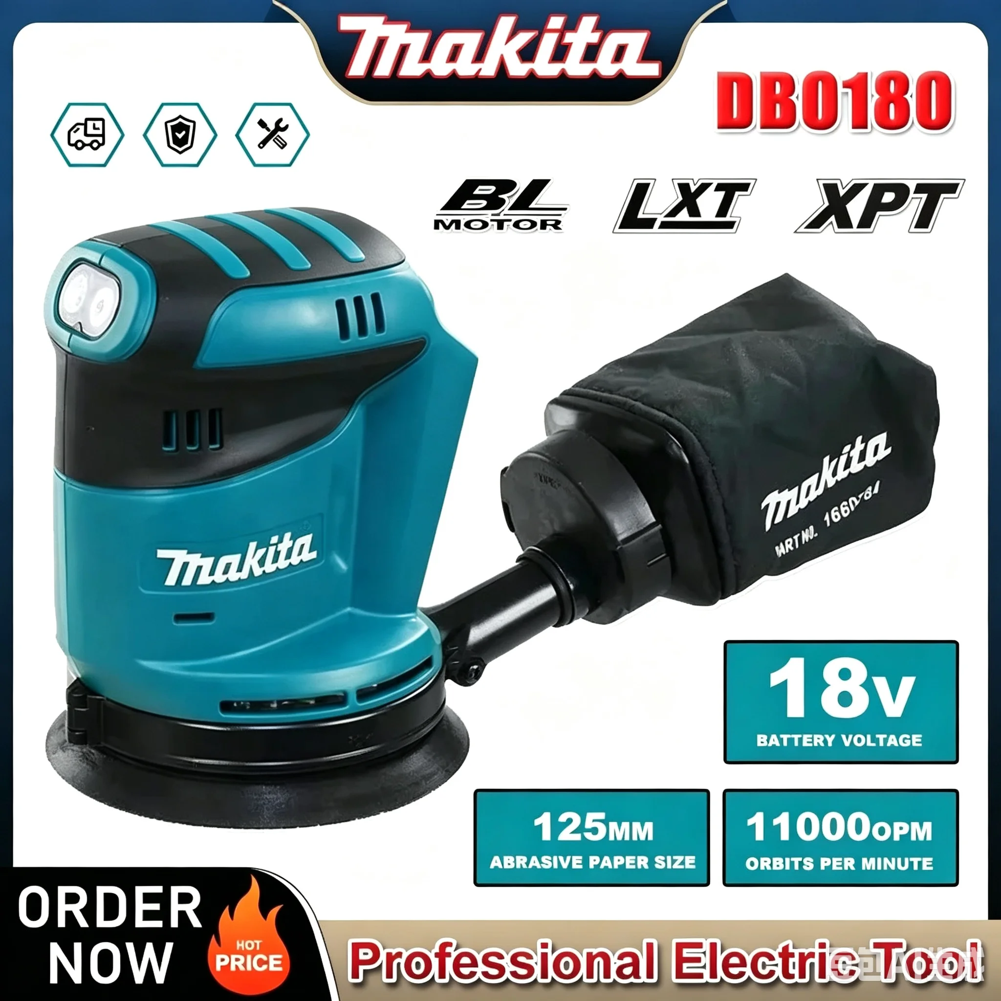 makita-dbo180z-18v-brushless-cordless-rechargeable-disc-random-orbital-sander-woodworking-sanding-putty-polishing-bare-tool