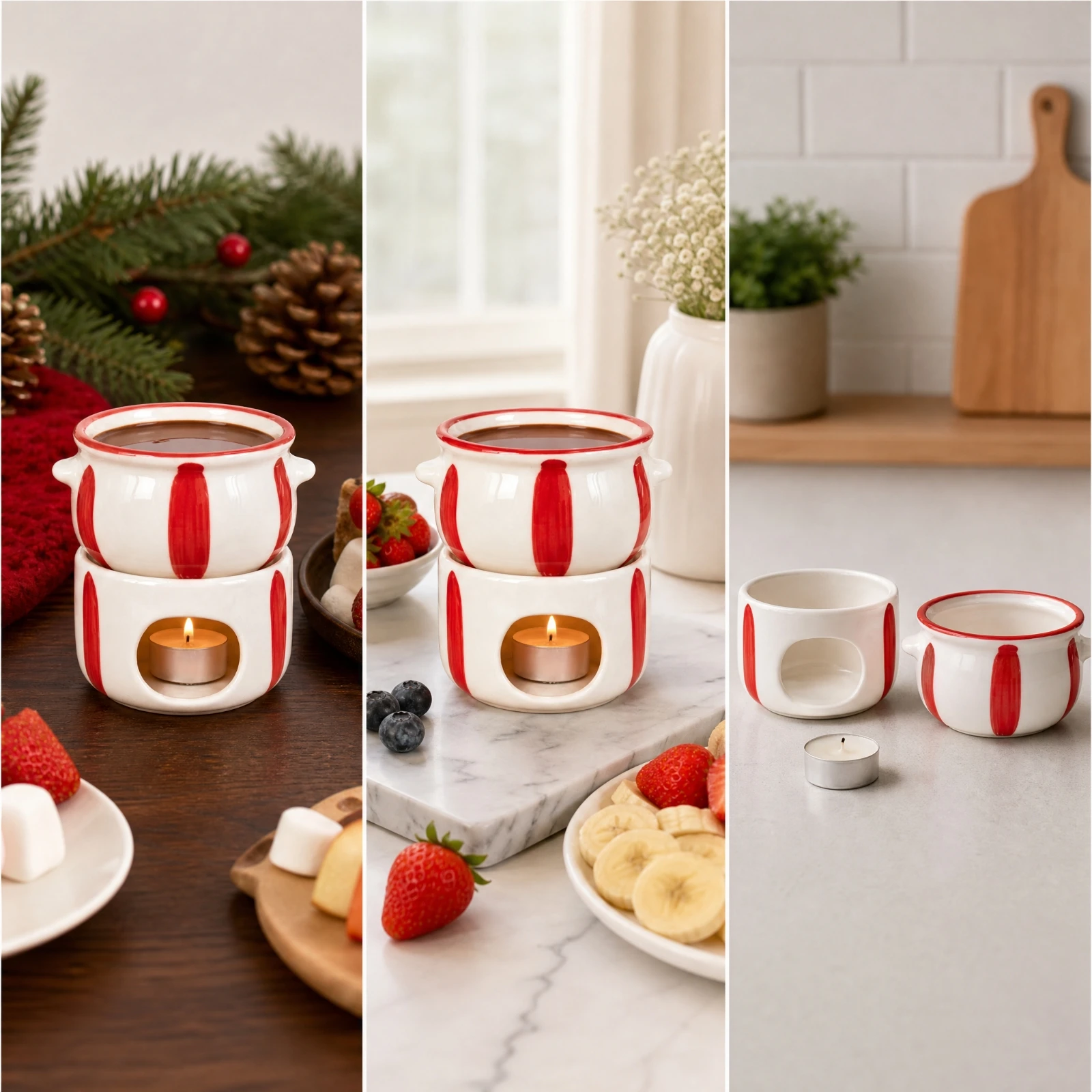 Two-Part Ceramic Chocolate Warmer Compact Ceramic Chocolate Fondue Melting Pot Individual Sweet Bowl Long-Lasting Food Grade