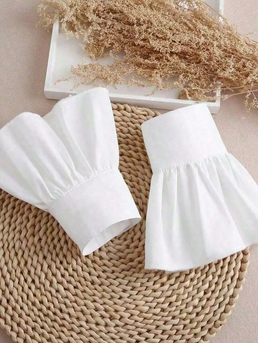 

1Pair White Ruffle Trim Fake Cuffs, Shirt Decorative Sleeve Extenders, Commuter Versatile Cuff Covers