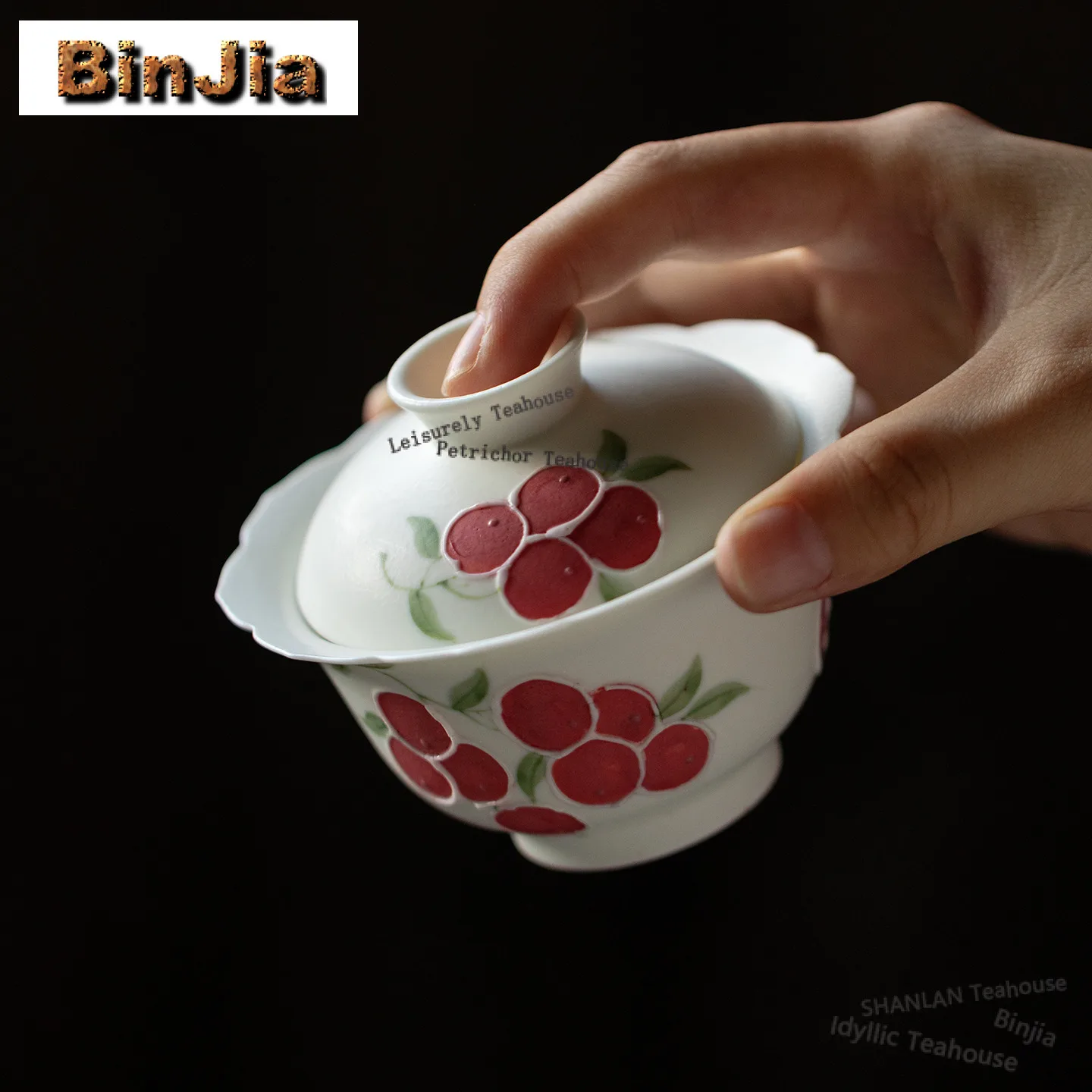 

100ML Hand-painted Pastel Red Flower Fruit Gaiwan Luxury Tea Tureen Tea Bowl With Lid Kit Tea Making Cover Bowl Teaware Supplies