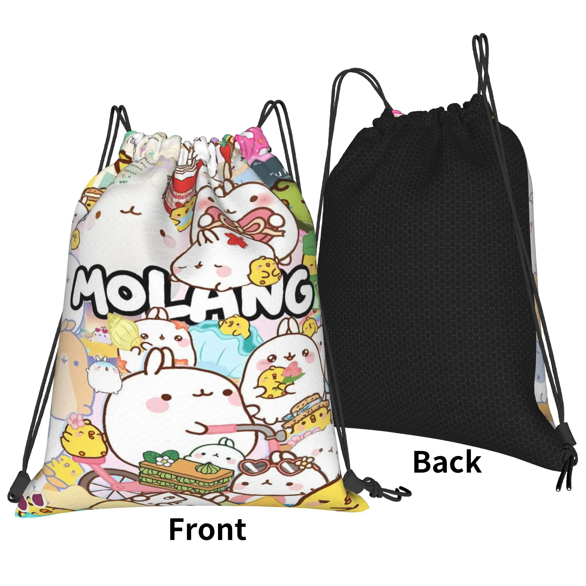 Molang Cartoon Drawstring Bag  Water Resistant Vintage Backpack Gym Fitness Sackpack String Bags For Women
