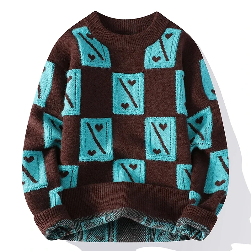 2024 High Endแฟชั่นพิมพ์เสื้อกันหนาวผู้ชายหนาMensฤดูใบไม้ร่วงPulloversเกาหลีสไตล์สบายๆฤดูหนาวคริสต์มาสถักจัมเปอร์