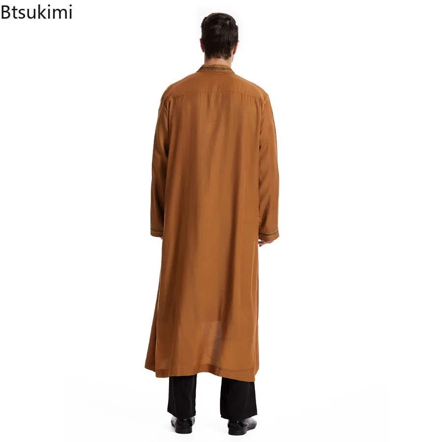 2024 roupas do oriente médio masculino tradicional jubba thobe moda gola cardigan robe muçulmano aberto abaya masculino estilo básico diário