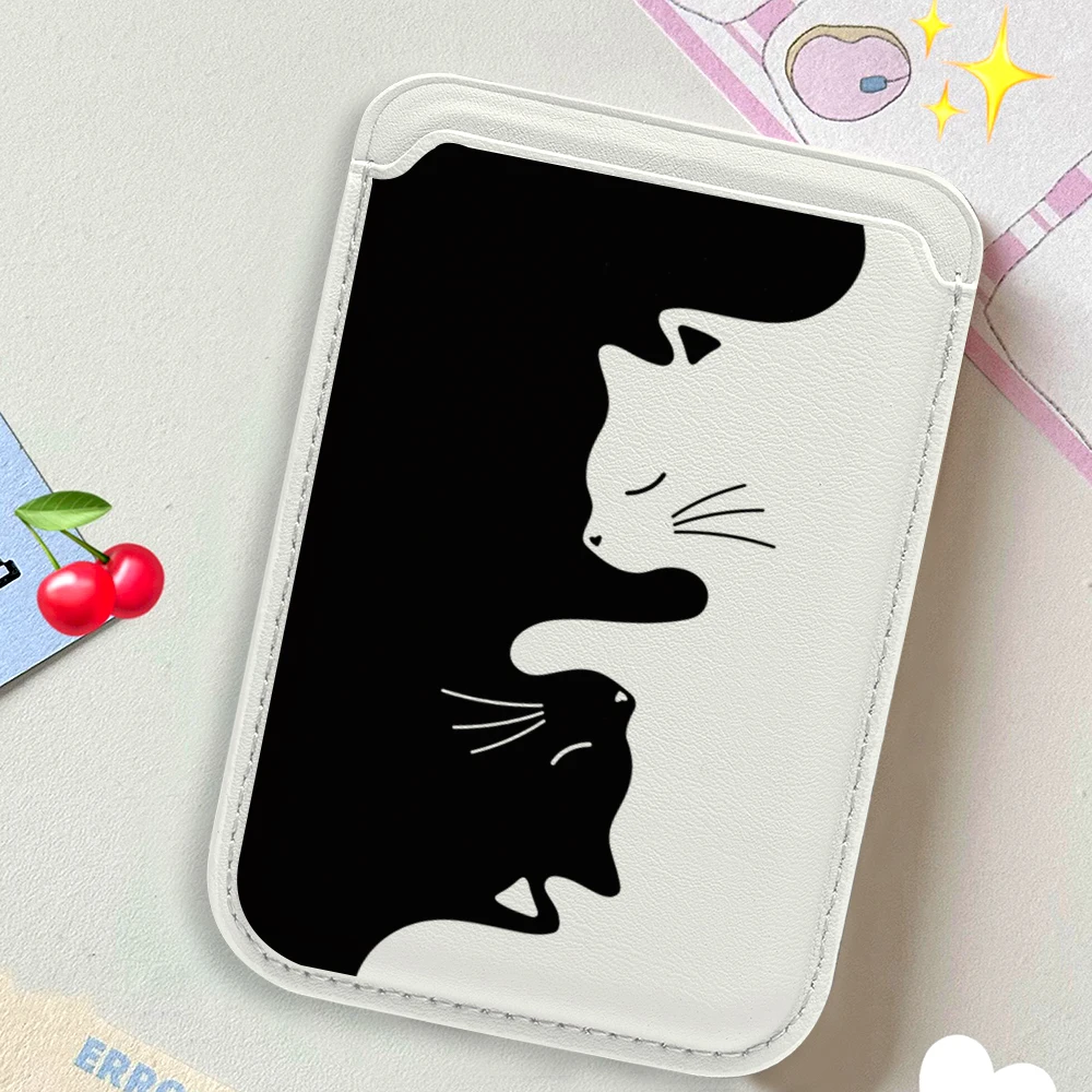 Kreative Katzen-Leder-Kartenhalterhülle für Magnetische Hüllen, Geeignet für alle iPhone Magsafe Karten-Handyrückseiten-Taschen – Detail 3