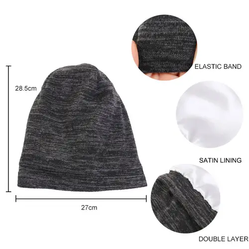 Satin Lining Bonnet Caps For Women Men Cotton Soft Stretch Baggy Hat Knit Beanies Sleeping Hat Silk Night Cap Skullies Headwrap - Image 3